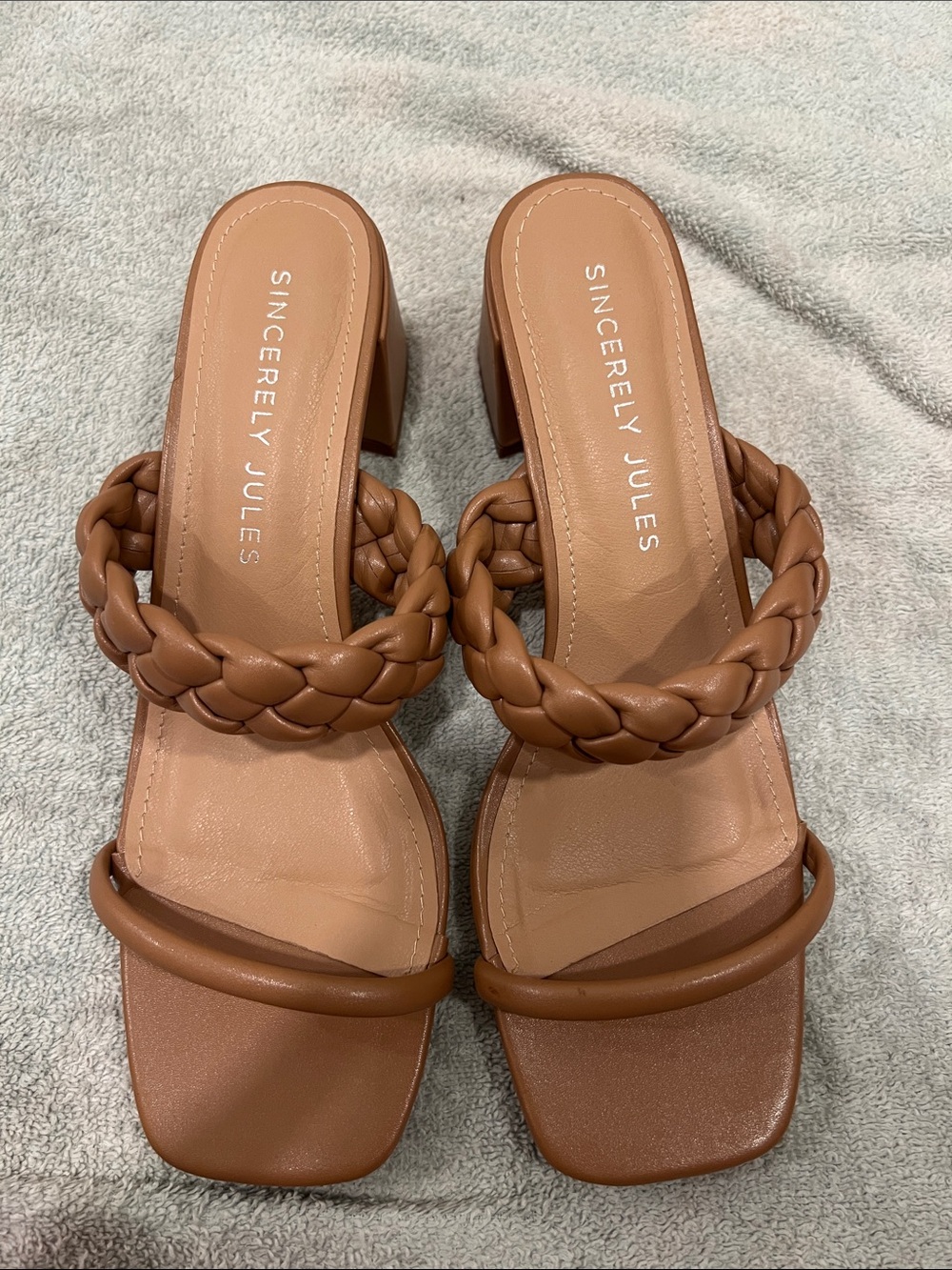 Sincerely Jules Brown Braided Strap Block Heel Mules